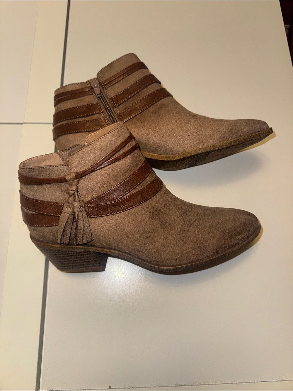Life Stride Women’s Brown Suede Ankle Booties with Tassel Accent